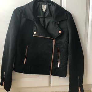 Black faux suede Moto jacket rose gold zippers